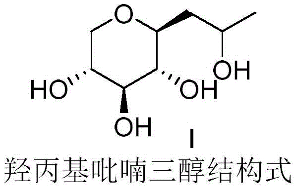 Chemical structure of Hydroxypropyl Pyranotriol (Formula I) showing the pyranotriol core essential for cosmetic bioactivity
