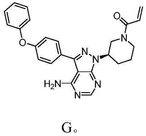 Chemical structure of Ibrutinib (Formula G) showing the pyrazolo[3,4-d]pyrimidine core and phenoxyphenyl moiety