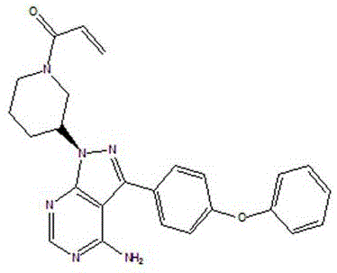 Chemical structure of Ibrutinib showing the pyrazolo-pyrimidine core and piperidine ring