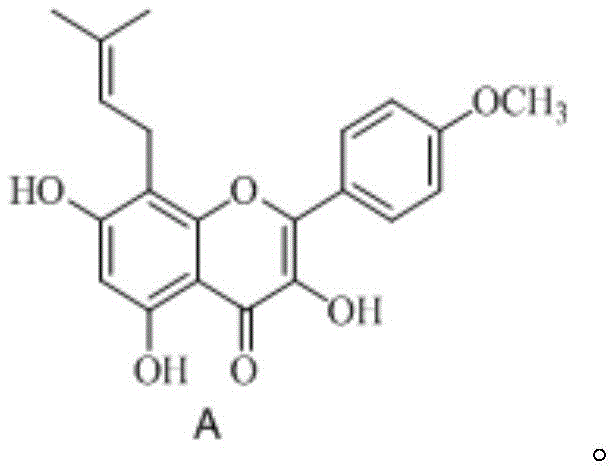 Chemical structure of Icariine showing the prenyl flavonoid backbone