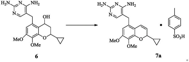 Core elimination reaction converting chroman compound 6 to Iclaprim p-toluenesulfonate 7a