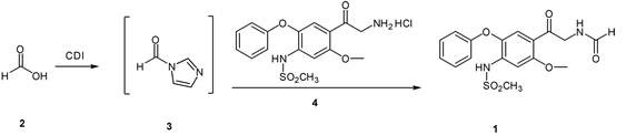 Novel synthesis route using CDI activation showing homogeneous reaction and high yield