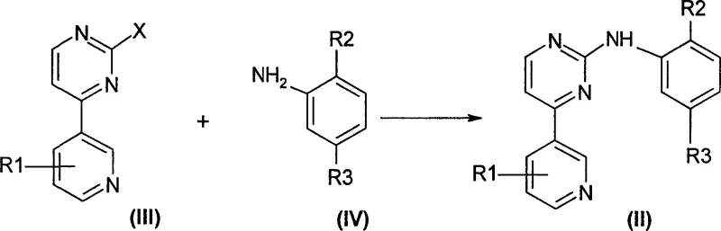 Novel acid-catalyzed condensation reaction scheme between halogenated pyrimidine and substituted aniline