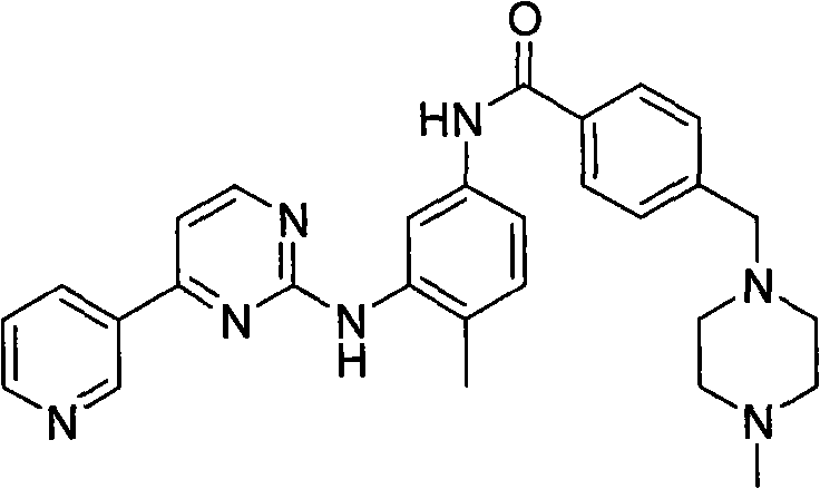 Chemical structure of Imatinib showing the core pyrimidine and benzamide motifs