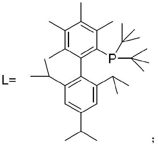 Chemical structure of the bulky phosphine ligand L used in the gold catalyst AuLCl