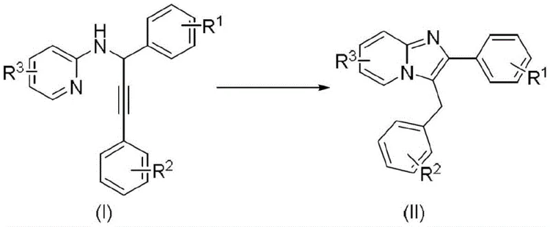 General reaction scheme for gold-catalyzed synthesis of imidazo[1,2-a]pyridine from alkynyl amine substrate
