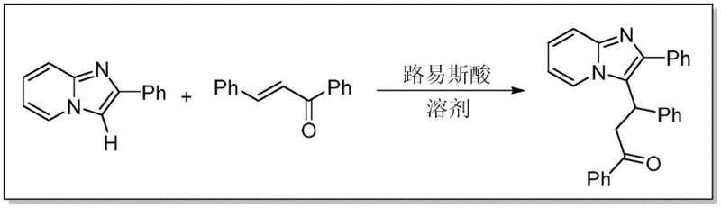 General reaction scheme showing Lewis acid catalyzed Michael addition of 2-phenylimidazo[1,2-a]pyridine to chalcone