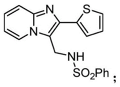 Structure of N-((2-(thiophen-2-yl)imidazo[1,2-a]pyridin-3-yl)methyl)benzenesulfonamide obtained with 73% yield