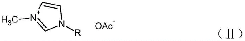 General chemical structure of 1-alkyl-3-methylimidazolium acetate ionic liquid showing the variable alkyl chain R