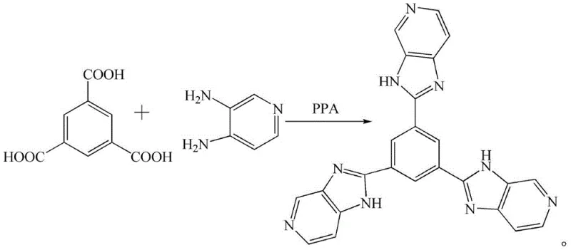 Reaction scheme showing the synthesis of Compound 3 from trimesic acid and 3,4-diaminopyridine using PPA