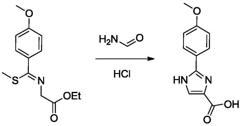 Step 4 reaction scheme showing cyclization with formamide to form the imidazole ring