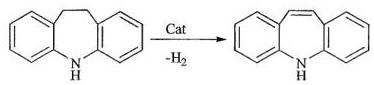 Prior art reaction equation for iminostilbene synthesis showing dehydrogenation