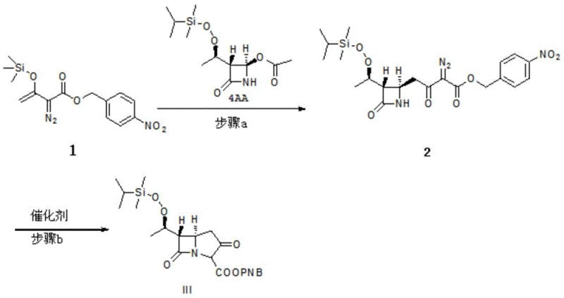 Preparation of double-protected mother nucleus compound III from compound 1 and 4AA