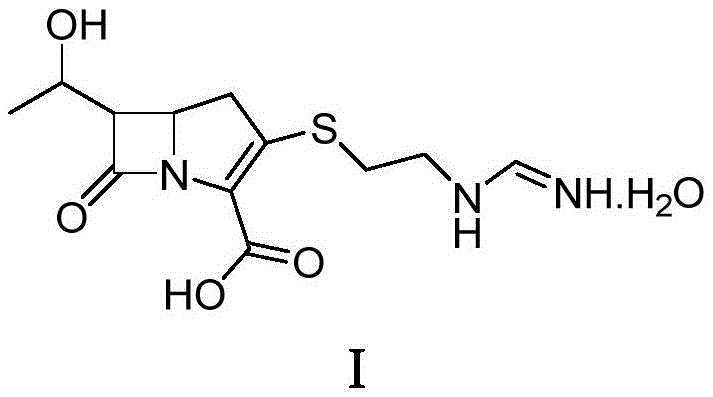 Chemical structure of Imipenem (I) showing the core carbapenem beta-lactam framework
