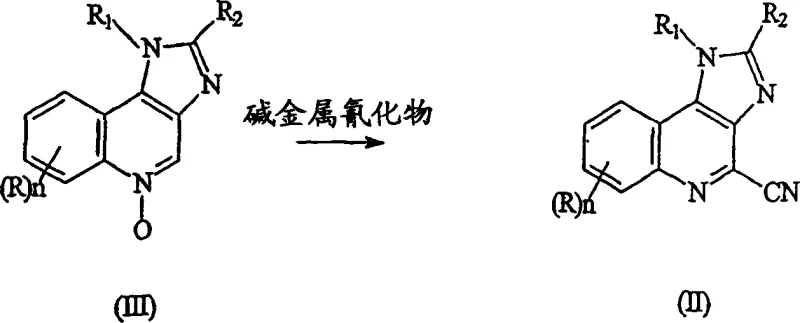 Reaction scheme showing the conversion of Formula (III) N-oxide to Formula (II) Cyano intermediate using alkali metal cyanide