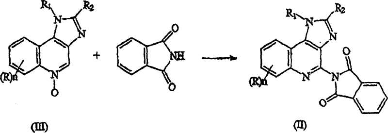 Reaction scheme showing the formation of Formula II from N-oxide and phthalimide