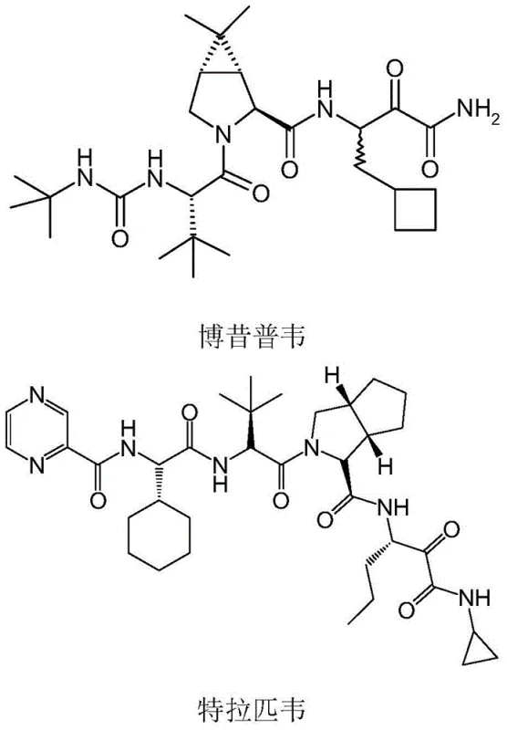 Chemical structures of Boceprevir and Telaprevir showing key chiral fragments