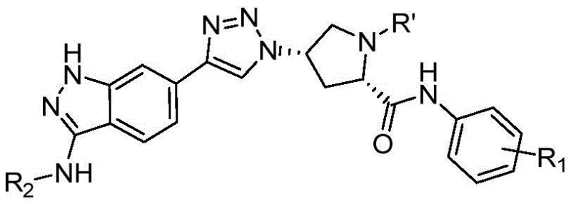 General chemical structure of indazole cyclotriazole compounds showing variable R groups for SAR optimization