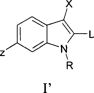 General Formula I showing the core 2,3-disubstituted indole structure with variable substituents R, X, Y, and Z
