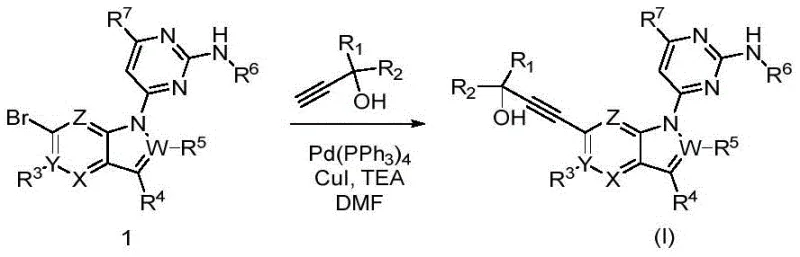 Sonogashira coupling reaction scheme showing Pd-Cu catalysis for indole derivative synthesis