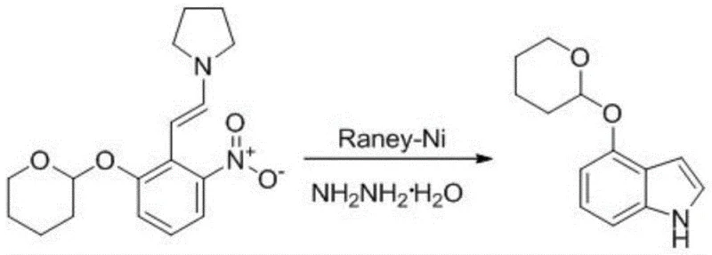 Reaction equation of the cyclization reaction using Raney-Ni and hydrazine