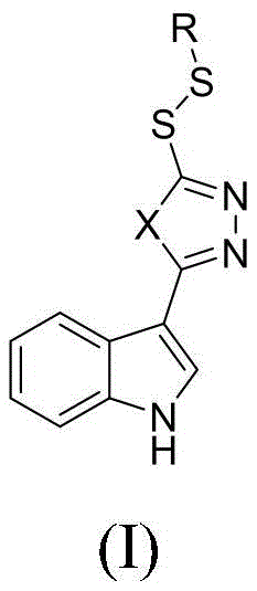 General chemical structure of indole derivatives containing disulfanyl heterocyclic structures
