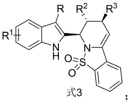 General chemical structure of indole-derived piperidine compound Formula 3 showing variable substituents R, R1, R2, and R3