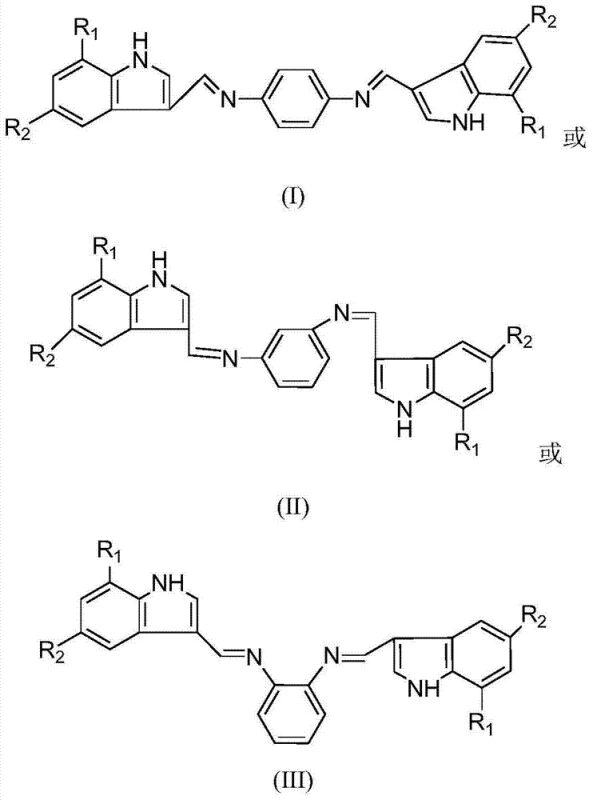 General chemical structures of Indole-3-formaldehyde phenylenediamine bis-Schiff bases (I, II, III)