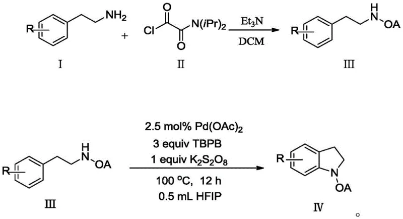 Synthetic route showing the conversion of oxamide derivatives to indoline derivatives via Pd-catalyzed cyclization