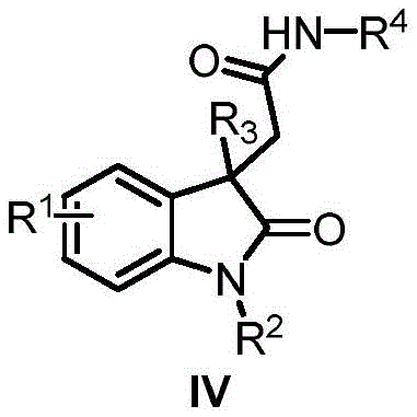 General structural formula of indolin-2-one-3-acetamide series compounds showing variable substituents R1-R4