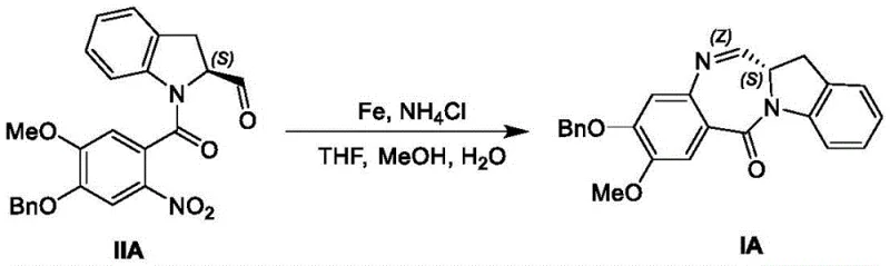 Reductive cyclization of nitro-precursor Formula IIA to imine Formula IA using Iron and Ammonium Chloride