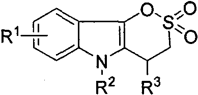 General chemical structure of Indoloδ-sultone compounds showing variable R groups