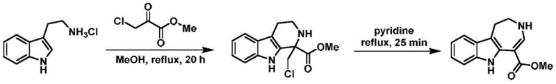 Conventional synthesis of indoloazepine via ring expansion requiring harsh reflux conditions