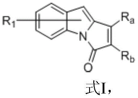 General reaction scheme showing the synthesis of indolopyrrolone compounds (Formula I) from indole precursors (Formula II) and alkynes (Formula III) using Rhenium catalysis