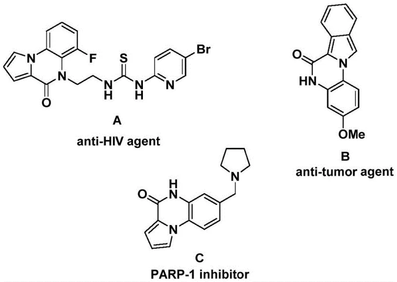 Biological activity examples of indoloquinazolinone derivatives including anti-HIV and anti-tumor agents