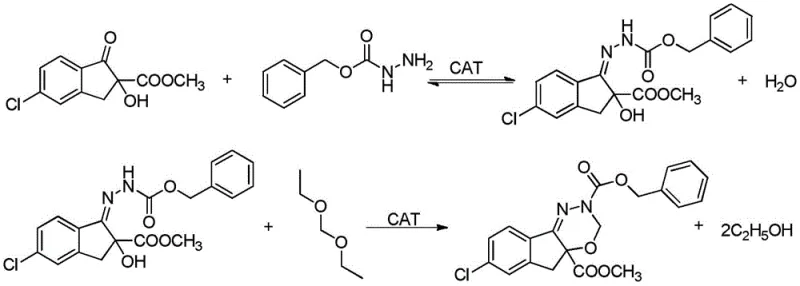Conventional synthesis route showing condensation followed by diethoxymethane cyclization
