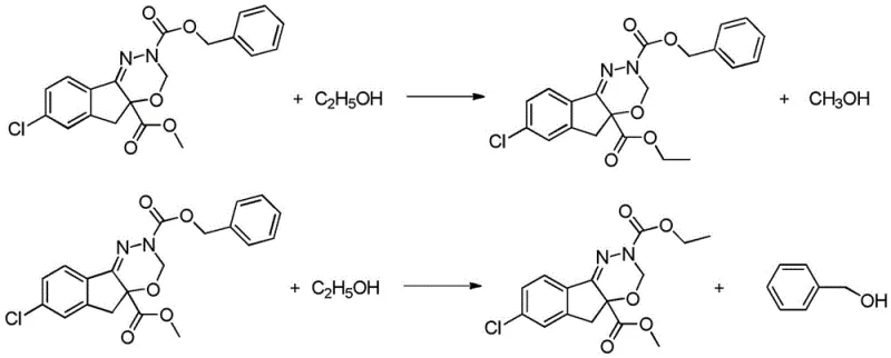 Side reaction mechanism showing ethanol-induced transesterification forming ethyl ester impurities