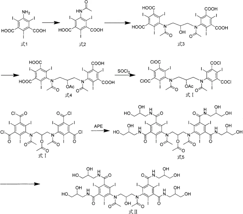 Complete synthetic pathway from Formula 1 to Visipaque 320 via Formula I intermediate
