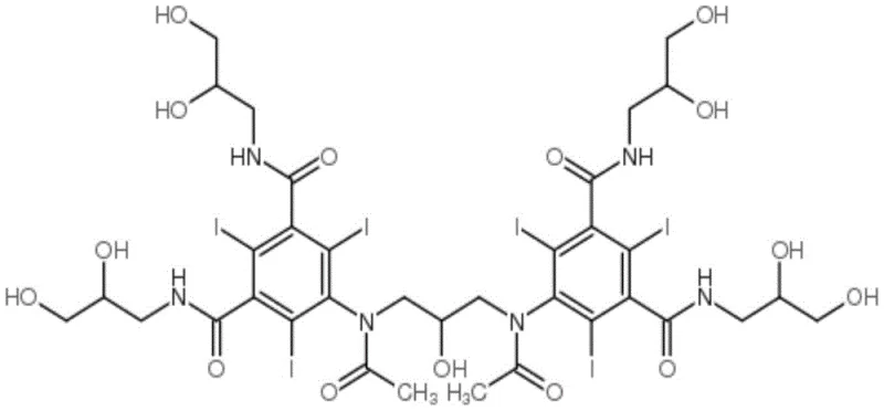 Chemical Structure of Iodixanol showing the dimeric non-ionic contrast agent structure