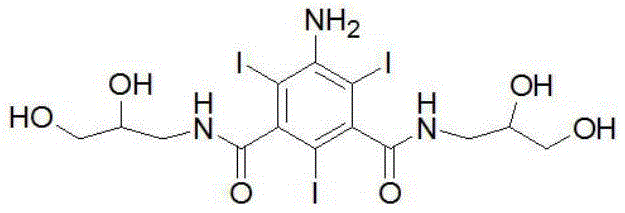 Chemical structure of Ioversol Hydrolysate (Compound IV) showing the triiodobenzene core and hydrophilic side chains