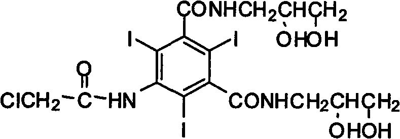 Chemical structure of 5-chloroacetamide-N,N'-bi(2,3-dihydroxyl propyl)-2,4,6-triiodo-1,3-benzenedicarboxamide