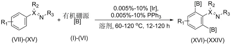 General reaction scheme for the preparation of aryl diboronic acid esters using Ir-O-P catalyst