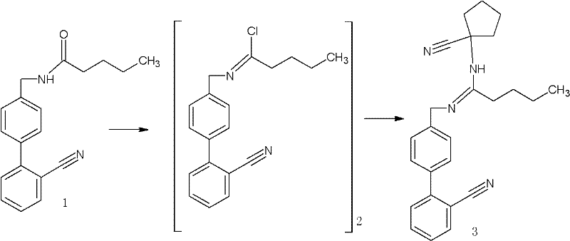 Synthesis of Irbesartan key intermediate via amidine formation from valeramide derivative