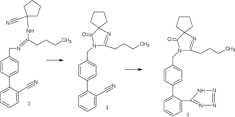 Cyclization of amidine intermediate to spiro compound and final Irbesartan synthesis