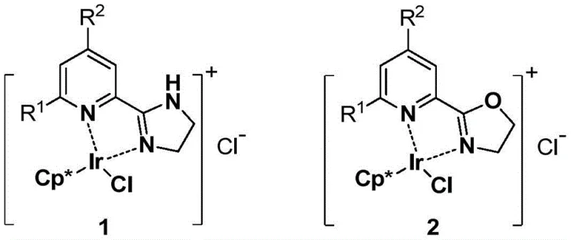 Chemical structures of dinitrogen iridium chelate catalysts 1 and 2 used in the synthesis
