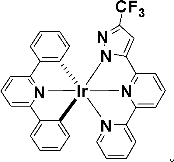 Molecular structure of the neutral tridentate iridium complex showing the CF3 group and ligand arrangement