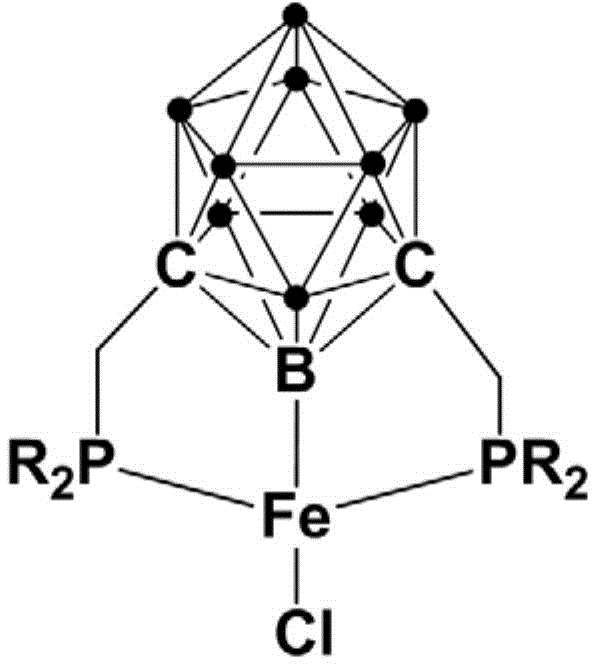 General structure of the iron complex containing bisphosphine meta-carborane ligand showing the Pincer coordination mode