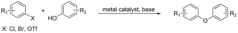 General metal-catalyzed coupling reaction for aromatic ether synthesis representing conventional methods