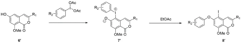 Core novel synthesis route for isocoumarin aromatic ethers using hypervalent iodine