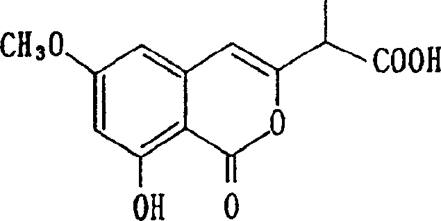 General structure of isocoumarin-3-yl-acetic acid derivatives (Formula I) showing variable substituents R, Ra, Rb, and Rc